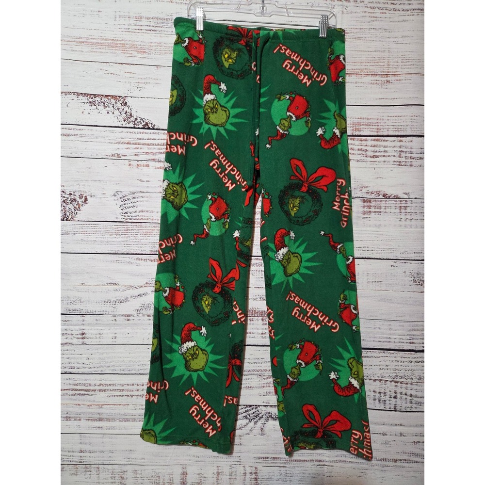 Dr Seuss The Grinch Merry Grinchmas Fleece Pajama Pants Green Mens Large